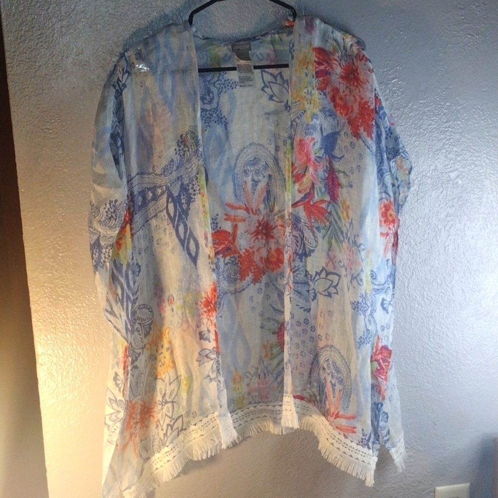 Chico's 100% Linen Floral Lightweight  Kimono M